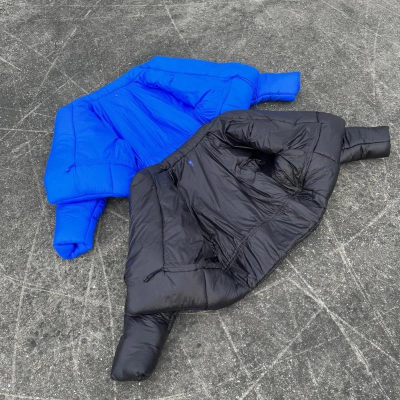 여성용 블루 카니예 푸퍼 잭 파카, 단색 벨벳, 두꺼운 보온 다운 재킷, 남성용 오버사이즈 코트